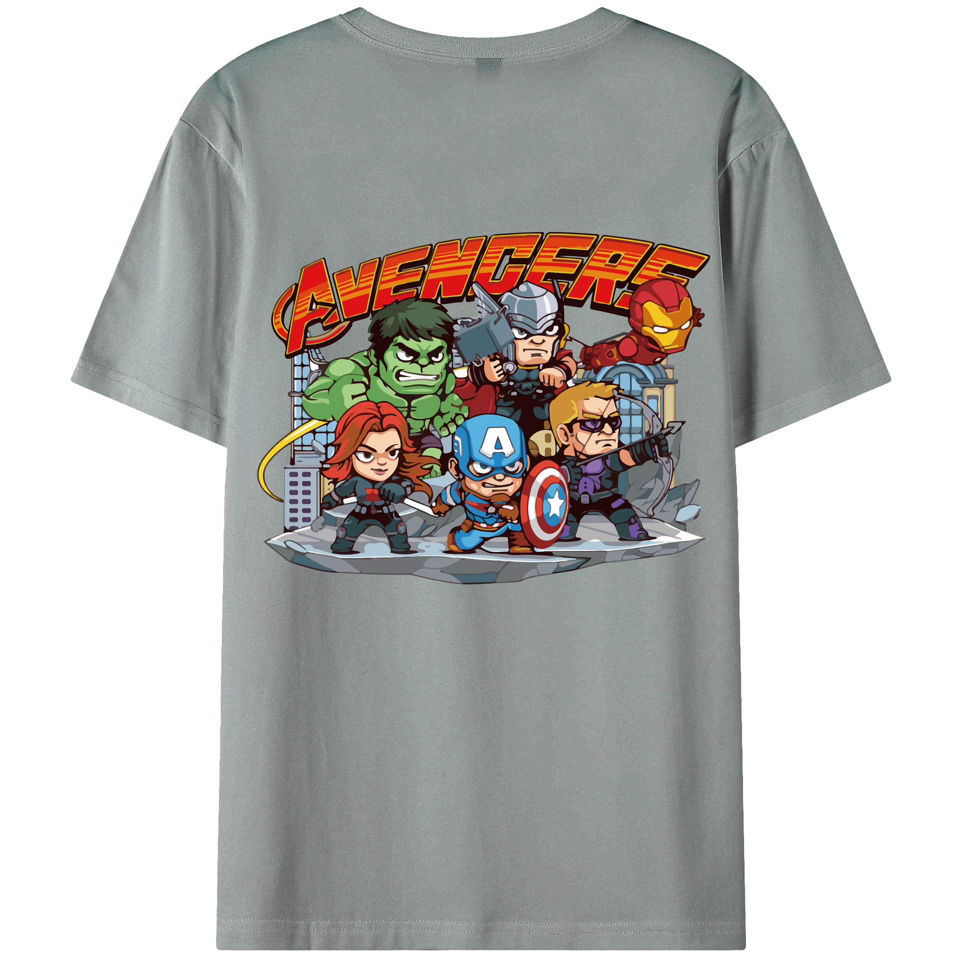 （画像用） アベンジャーズ The Avengers 綿100％ メンズ半袖Tシャツ（バックプリント） 通気性